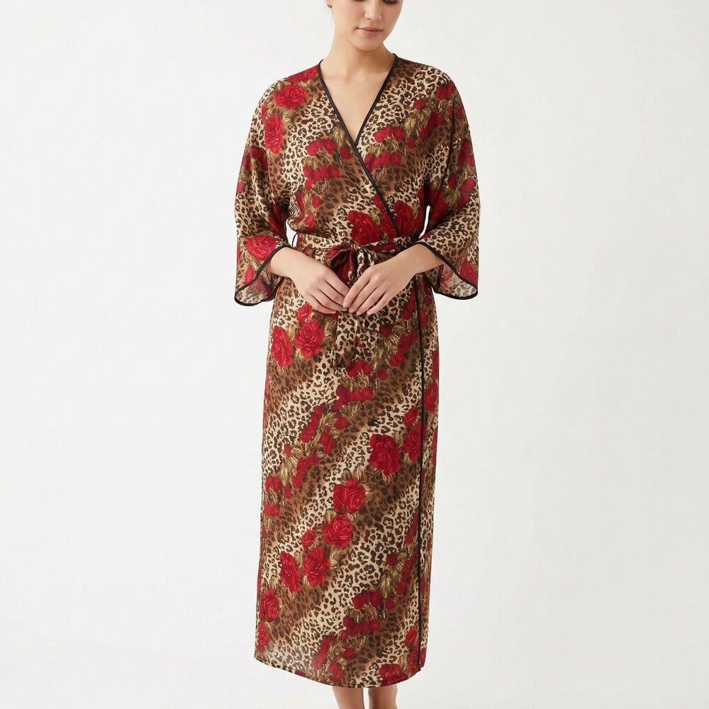 Unbranded Robe Leopard Floral Red Brown Whimsigoth Lounge M